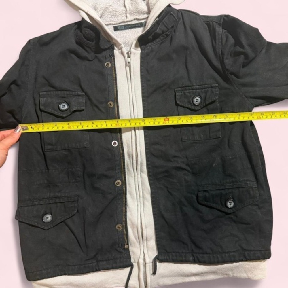 John Eshaya Vintage Y2K Black Denim Hooded Moto Jacket Skater Twilight Small - Picture 6 of 7